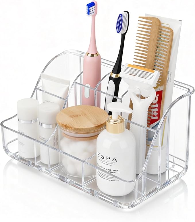 2-Pack Clear Toothbrush Holders for Bathroom Organizers and Storage, Wall-Mounted Tooth Brush Holder and Toothpaste Holder for Bathroom Wall, Countertop - Bathroom Accessories