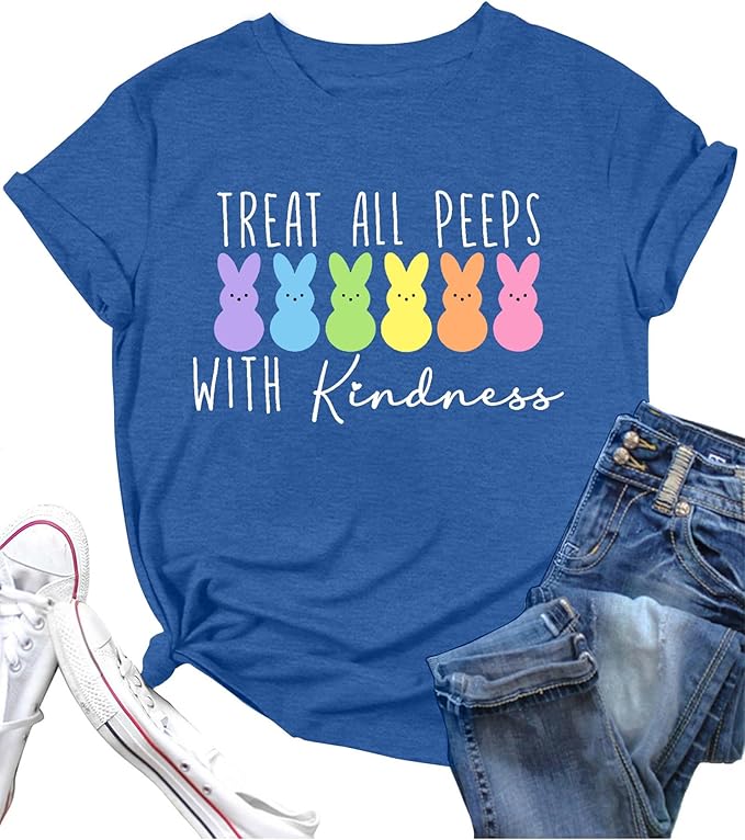 LAZYCHILD Women Easter Teacher Shirts: Funny Treat All with Kindness T-Shirt Bunny Rabbit Tee Tops
