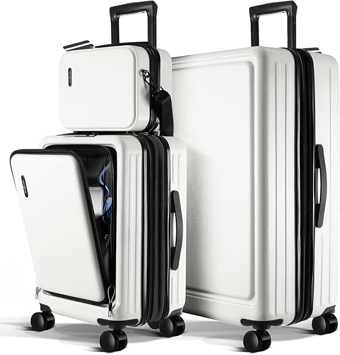 TRAVELARIM Luggage Sets 3 Piece, 20 Inch Carry on Luggage and 28 Inch Suitcases with Wheels Spinner, Durable Hard Shell Suitcase Set, Expandable Travel Suitcase, White