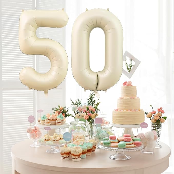 Number 5 Balloon Beige,40 Inch Large Cream Foil 5 Helium Balloons for Boys Girls Birthday Anniversary Decorations