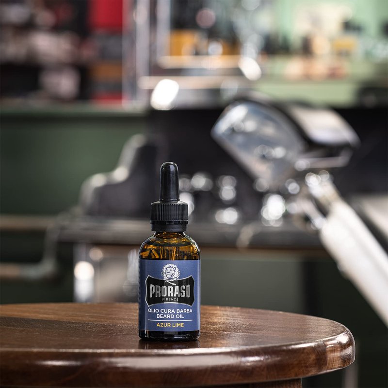 Proraso Azur Lime Beard Oil - Moisturizing Avocado, Sunflower, Citrus & Mint Condition Beards & Add Shine - Leave In Facial Hair Oil for Men - 1oz