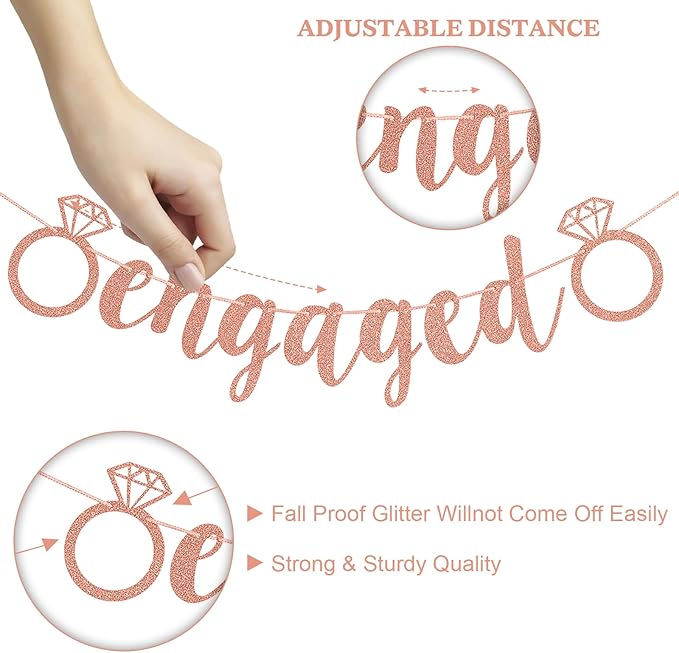 Rose Gold Engagement Party Decorations, MR and MRS Balloons Decor, Pink White Confetti Balloons, Love Heart and Diamond Ring Foil Balloon with Engaged Banner for Wedding Engagement Party Decoration
