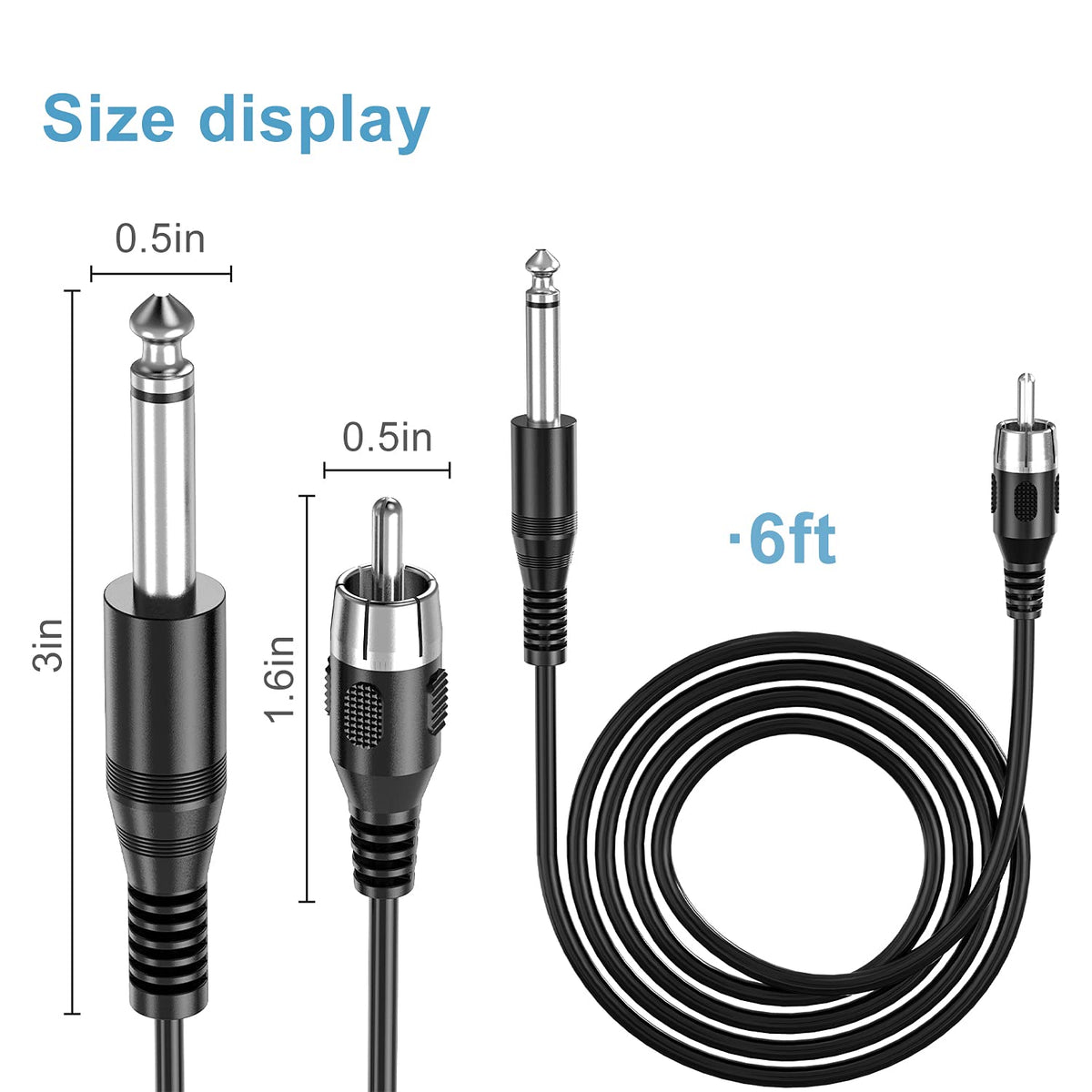 Ancable 6-Feet Tattoo Clip Cord, 6.35mm to RCA Connector Silicone Clip Cable, Suitable for Tattoo Pen & Rotary Machine, Black