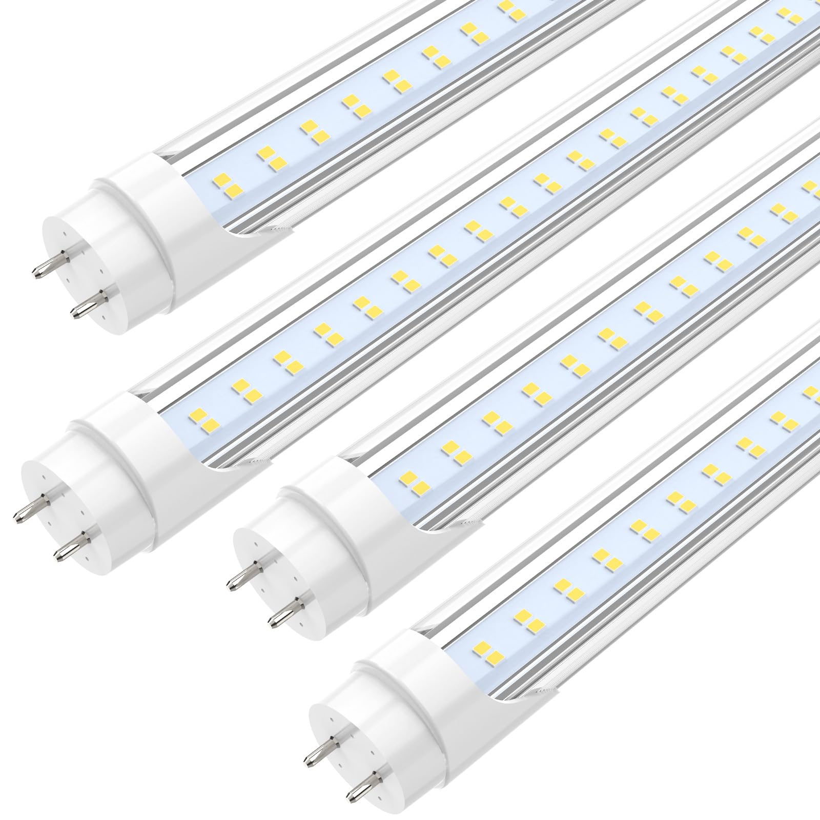 JESLED 4FT LED T8 Type A+B Tube Lights, 24W(65W Equivalent), 3200LM, 6000K, Single or Double End Powered, Plug and Play or Ballast Bypass, 4 Foot T10 T12 Fluorescent Bulbs Replacement, Clear(4-Pack)