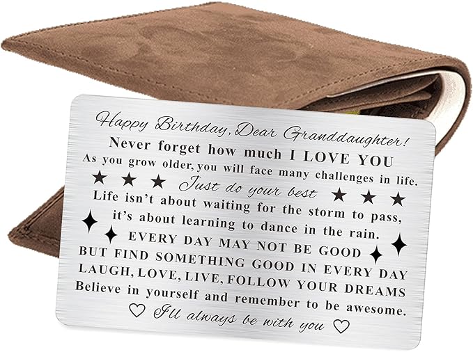 Granddaughter Birthday Card, Adult Granddaughter Bday Gift, Engraved Wallet Card