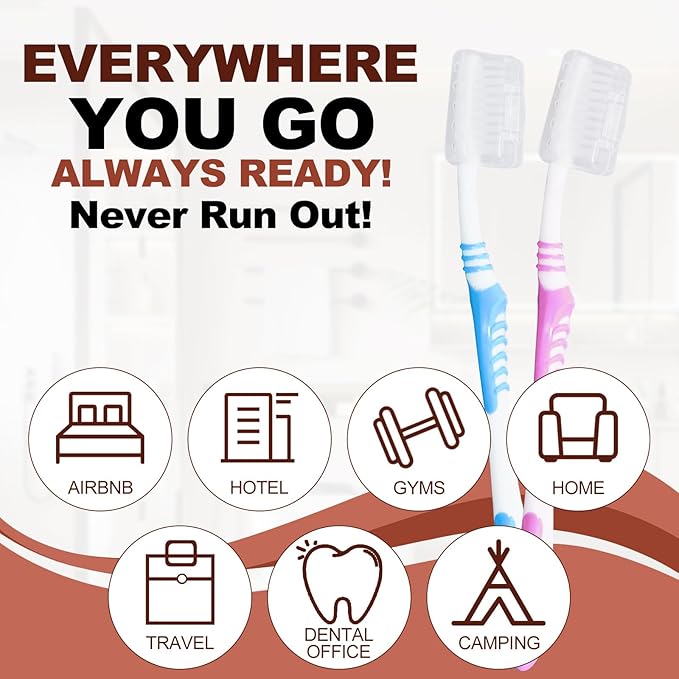 Disposable Toothbrushes with 45 Grams Toothpaste Individually Wrapped, Travel Kit Whit Plastic Zip Bag,Toothbrush Head Cover, Bulk Toothbrush for Homeless,Travel,Shelter,Air Bnb,Hotel,Guest (100)