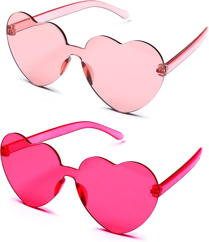 4E's Novelty 2 Pack Heart Shaped Sunglasses for Women - Trendy Glasses for Valentines, Mardi Gras, Men Party Outfit Accessory
