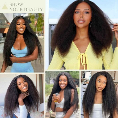 Kinky Straight Bundles Human Hair 18 20 22 Inch Yaki Straight 3 Bundles Human Hair Sew in Kinkystraight Remy Hairs Extension 12A 100% Unprocessed Brazilian Virgin Hair Weave Natural Color