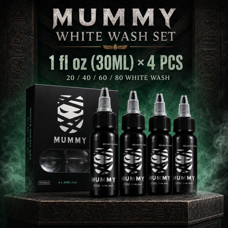 Mummy USA Custom Whitewash Tattoo Ink Set, 4 Bottles, 1oz Each