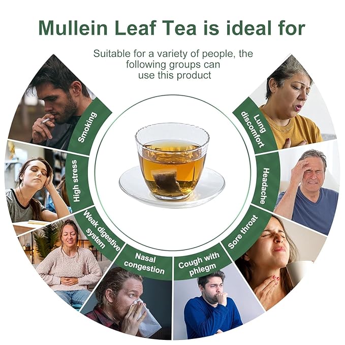 Mullein Leaf Tea,Mullein Tea Bags for Lungs Ginger & Elderberry Blend 15 Tea Bags for Clear Breathing & Wellness,Caffeine-Free (Mullein Leaf Tea)
