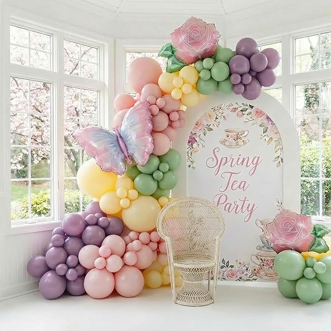 Spring Floral Butterfly Balloon Arch Kit Pastel Lavender Purple pink yellow Balloon Garland with rose Butterfly mylar Balloons for Wildflower Fairy Baby Shower Birthday Garden Tea Party Decorations
