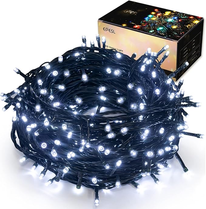 Christmas Decorations Outdoor String Lights - 25m/82ft 220 LEDs Memory Function 8 Modes End-to-End Extendable Plug in Waterproof Fairy Light for Thanksgiving Halloween Wedding Patio Decor - Cool White