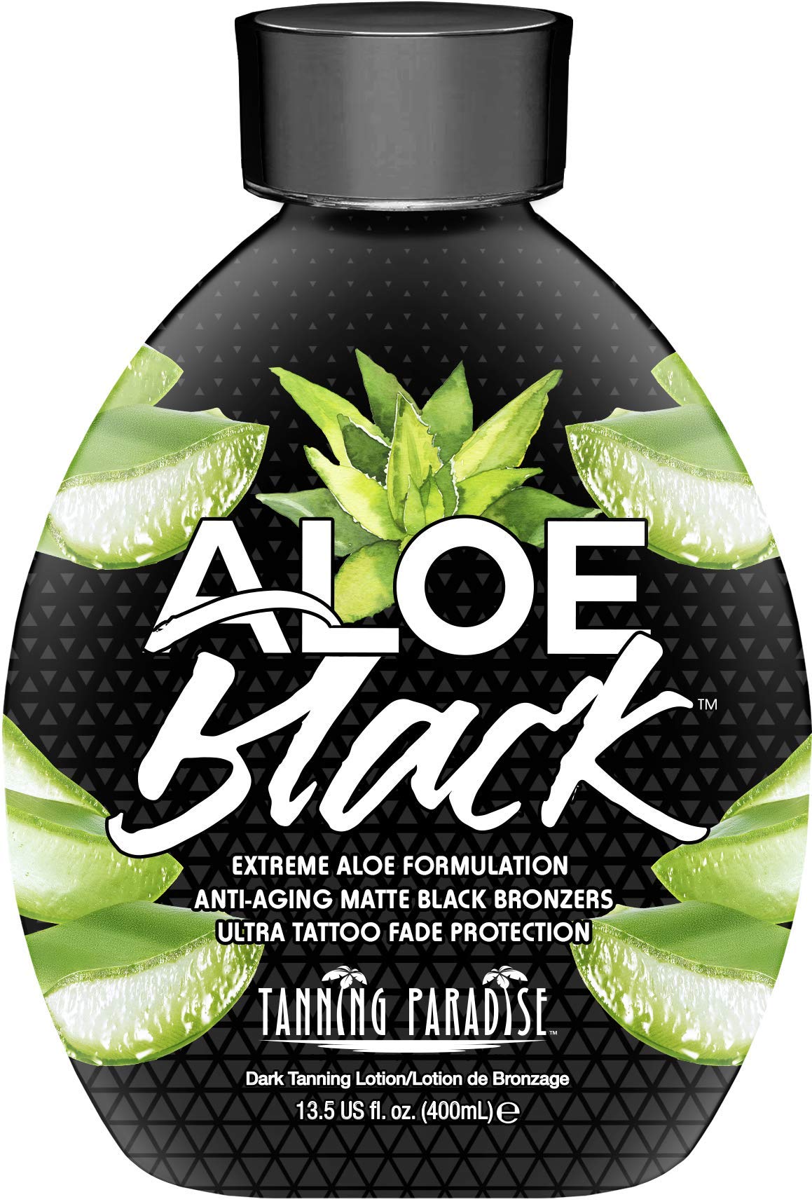Tanning Paradise Aloe Black Lotion – Anti-Aging Matte Black Bronzer, Anti-Orange, Tattoo & Color Fade Protection, Deep Hydration, Matte Blackest Bronzer, Aloe Vera 13.5 oz