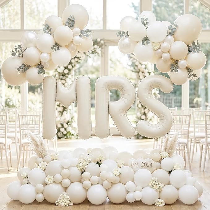 Biapian 40 Inch MRS Letter Balloons, Big Cream MRS Foil Balloons, 3 Pcs Giant Foil Large Aluminum Balloon Helium for Wedding Bride to Be Anniversary Couple Sweetheart Hen Party Decoration (Cream)