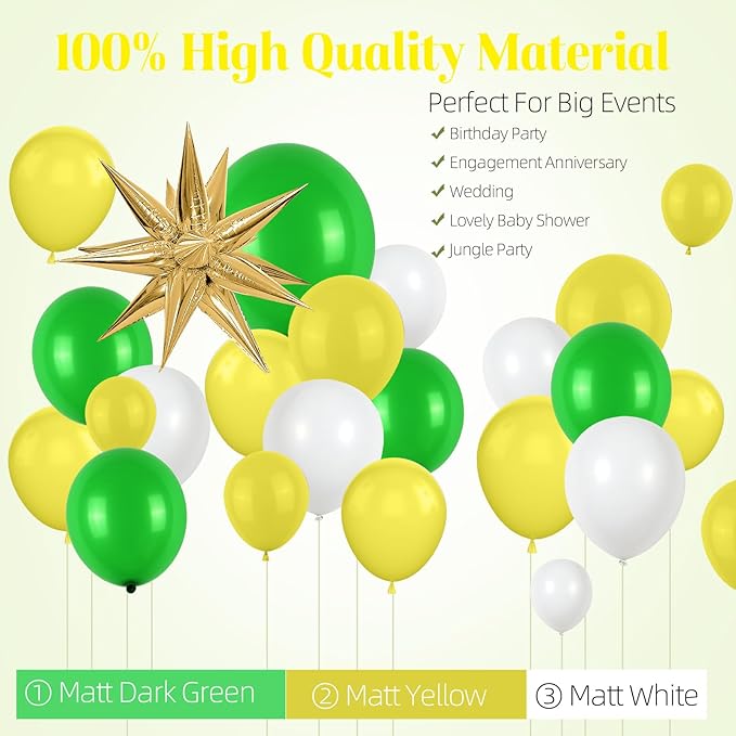 Green Yellow Balloon Garland Kit, Golf Birthday Decorations with Dark Green Yellow Latex Balloons Gold Star Foil Balloon for Boys Birthday Forest Jungle Tractor Soccer Party Decorations