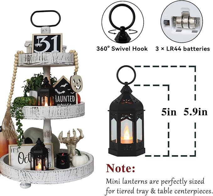 LLQ 8Pcs Mini Lanterns for Centerpiece, Medieval Gothic Fairy Party Decor, Decorative Candle Lanterns for Indoor, Small Vintage Lantern for Halloween Christmas Wedding Table Decor, Black