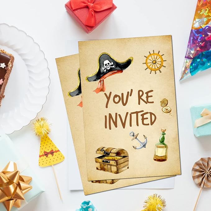 Soiceu Pirate Birthday Party Invitations with Envelopes Set of 20 Pirate Treasure Map Kids Birthday Party Invites