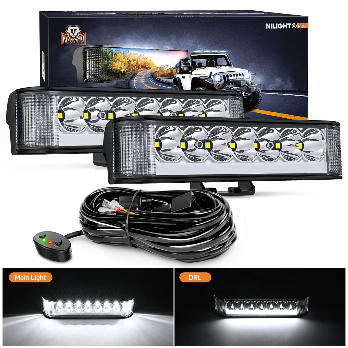 Nilight Side Shooter LED Pods with DRL 6.5 Inch 2089LM Spot Flood Combo Light Bar w/ 16AWG Wiring Kit for Fog Driving Auxiliary