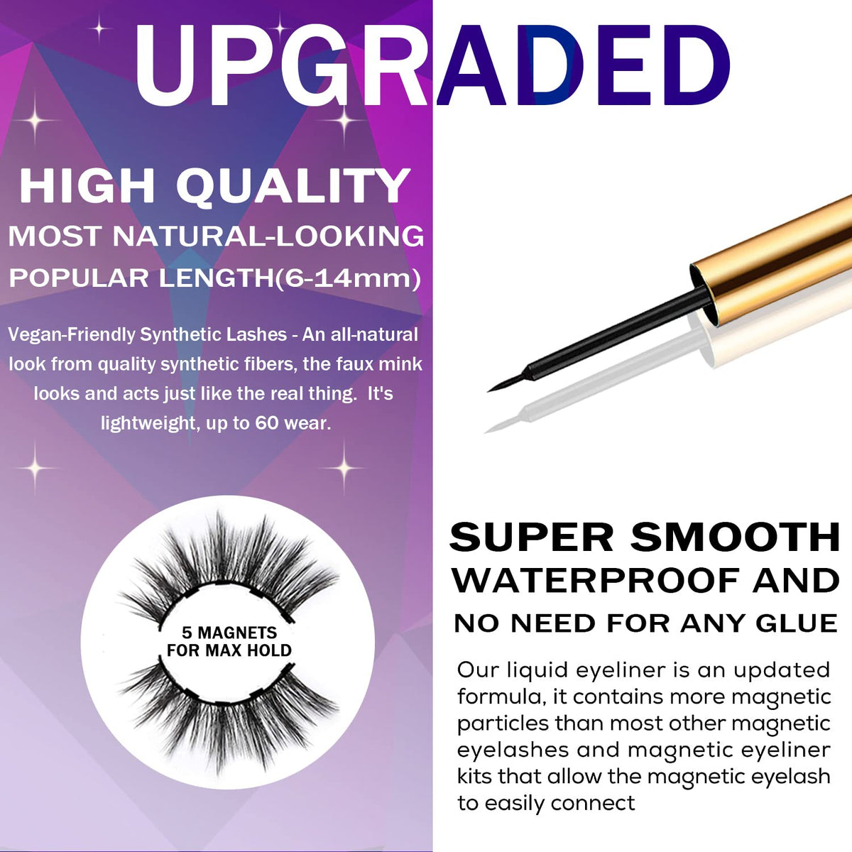 DUOERLA Magnetic Eyelashes 8D Luxury Volume Fluffy Colored Eyelashes Magnetic Lashes with Eyeliner Kit, Cat-Eye 18-23MM Long Cruelty-Free&Vegan 10 Pairs