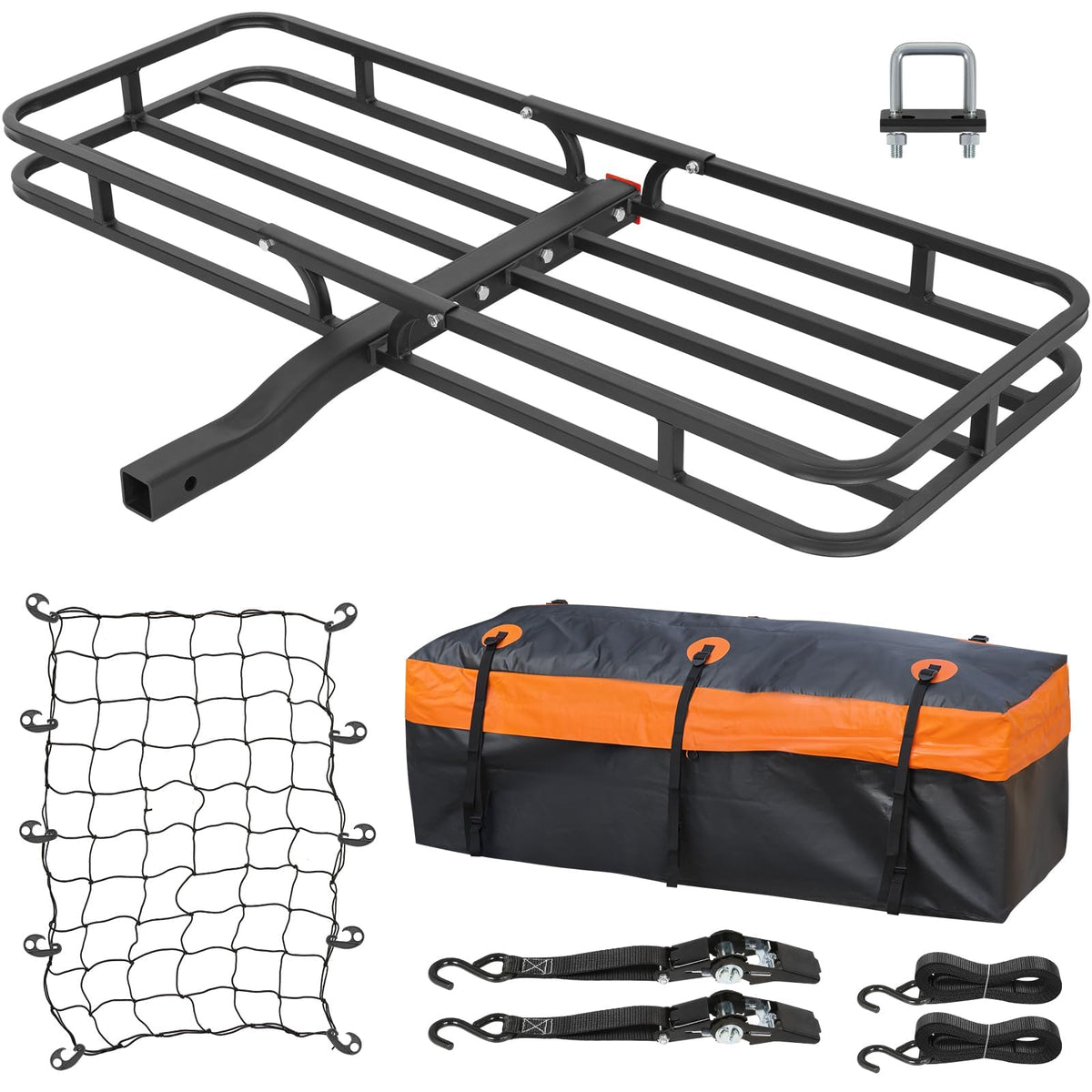 WEIZE Hitch Cargo Carrier Basket for SUV, Truck - 53x19 Inches, 500LB Capacity, with Waterproof Bag, Net Strap, Tightener, Powde