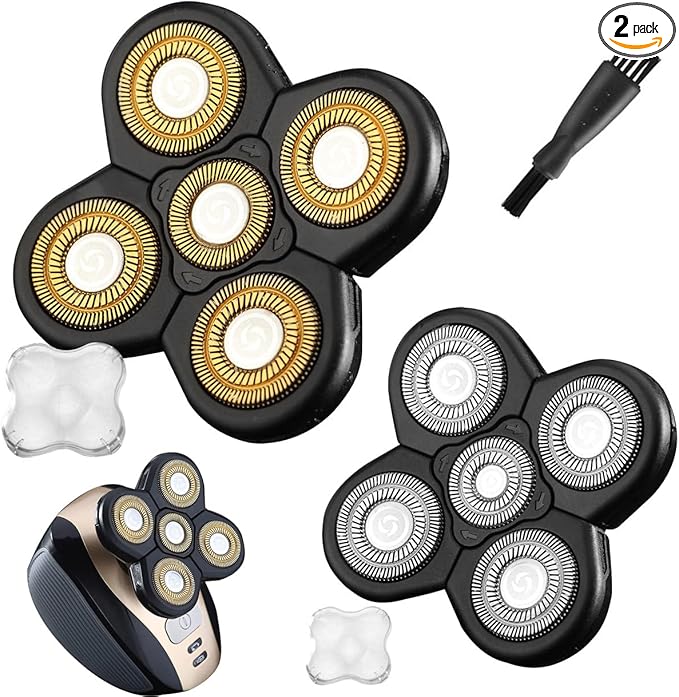 Universal 5-Blade Head Shaver Replacement - 2 PCS Electric Razor Heads for Beard and Hair Trimming