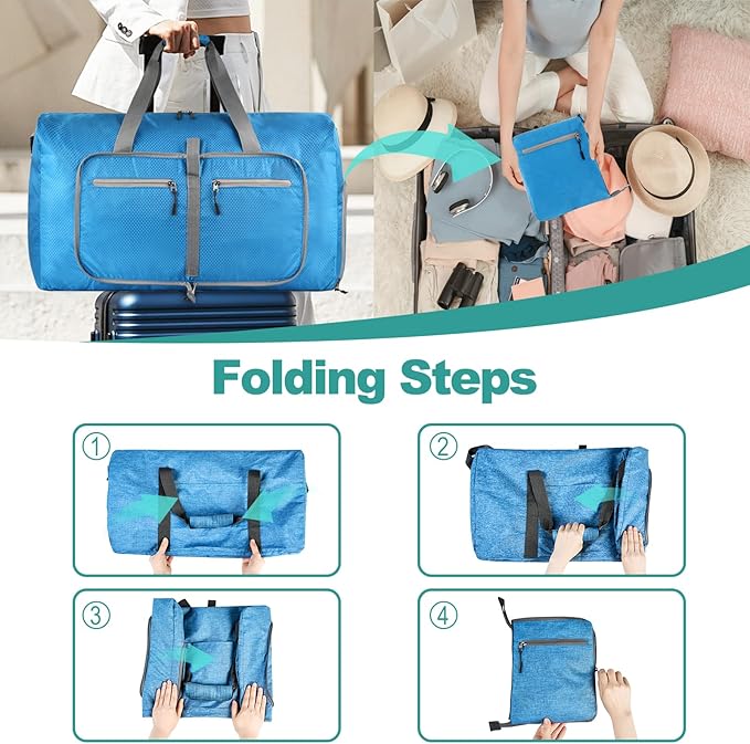 Dimayar Travel Duffle Bag for Men Women - Foldable Duffel Bag with Shoes Compartment - Overnight Bags Waterproof & Tear Resistant(85L,Light Blue)