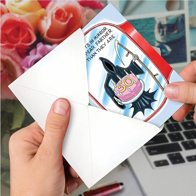 NobleWorks 50th Birthday Greeting Card with 5 x 7 Inch Envelope (1 Card) Bday Objects in Mirror Milestones 50 4794