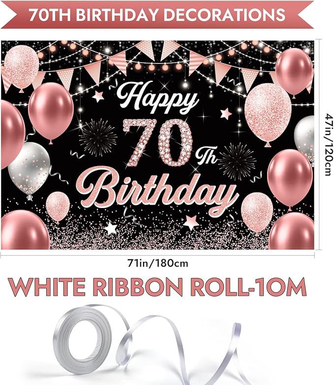 70th Birthday Decorations for Women - Happy 70th Birthday Banner Decorations Cheers to 70 Years Birthday Party Indoor and Outdoor Decoration Suppiles Pink Backdrop for 70th Birthday Party Favors Decor
