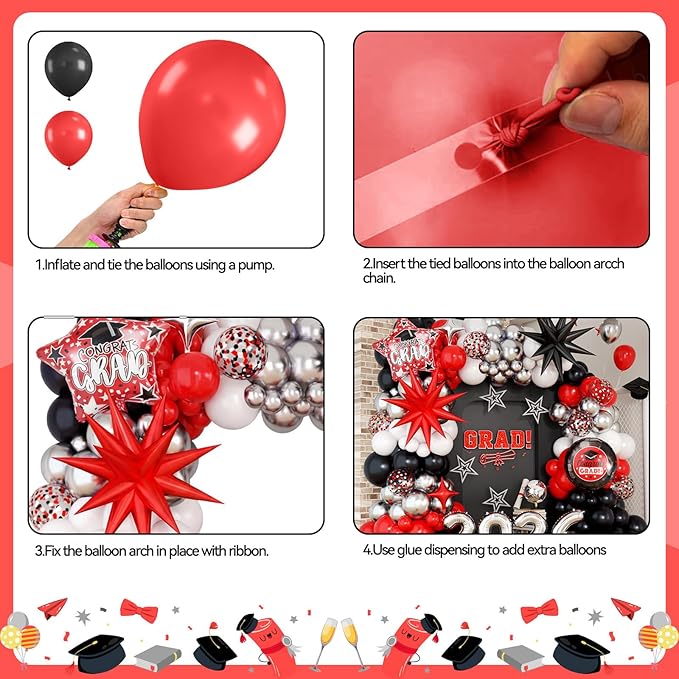 Red Black Graduation Balloon Arch Kit 2026 Graduation Decorations, Silver Number 2026 Balloons with Explosion Star Round Congrats Grad Foil Balloon for College High School Class of 2026 Grad Party
