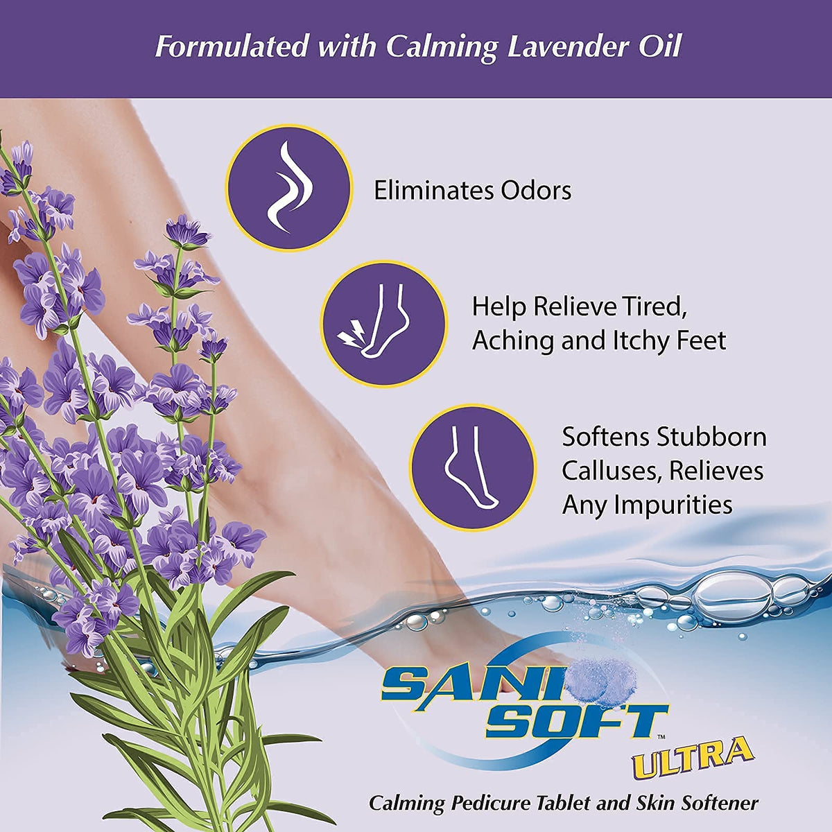 Sanicare - Pedicure Tablets for Foot Soaks, Whiten Nails, Softens Skin with Aloe Vera, All Natural, Vegan, 150 count (Lavender)
