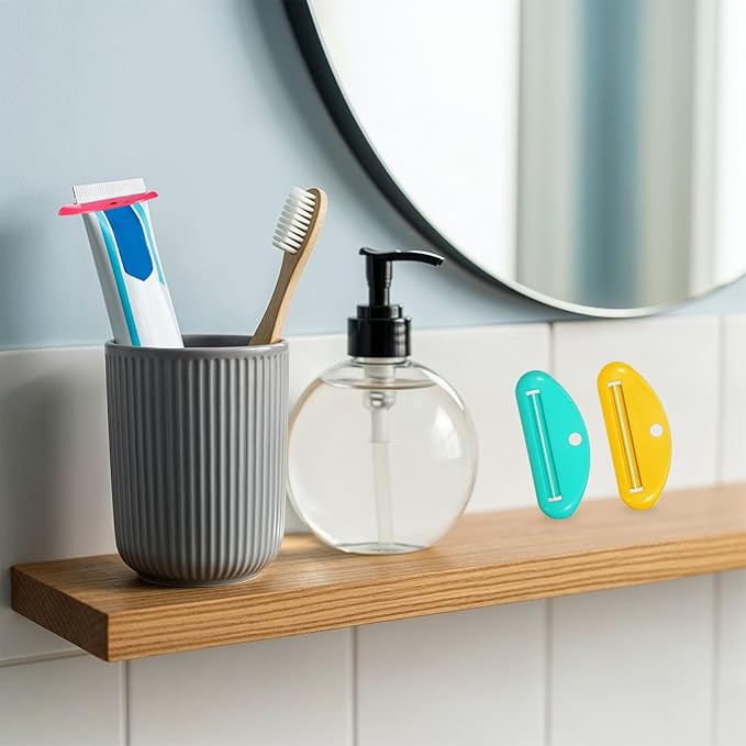 4Pcs Toothpaste Tube Squeezer Tool, Reusable Plastic Toothpaste Dispenser & Holder, 4 Assorted Colors Hanging Tooth Paste Squeezer for Bathroom Toothpastes Cream Cosmetics Paint