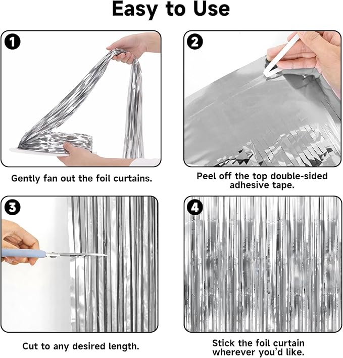 jijAcraft 3 Pack Metallic Silver Tinsel Foil Fringe Curtain, Party Photo Backdrop for New Year’s Eve Weddings Disco Theme Graduation Bachelorette Birthday Baby Shower Party Gender Reveal Decorations