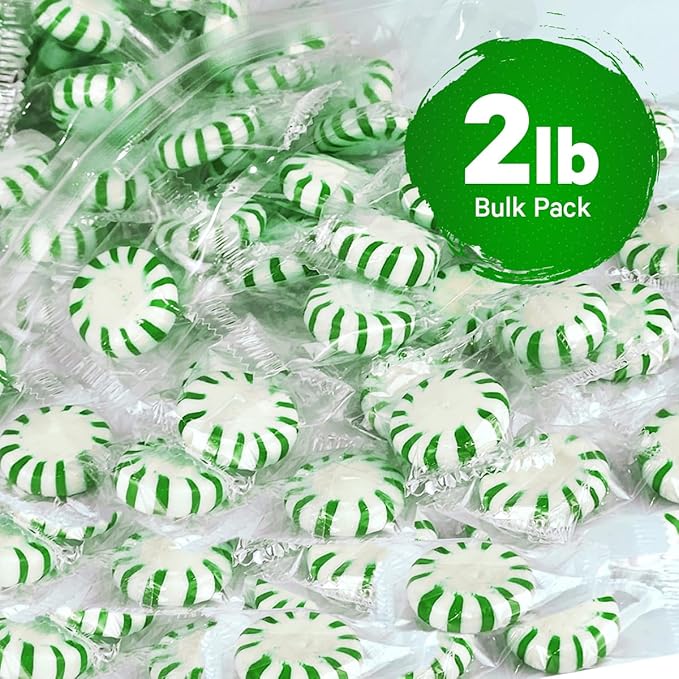 Starlight Spearmint Individually Wrapped Candy, 2 Pound Bulk Pack, Sweets for On the Go Refreshment, Starlight Mints Bulk Candy.