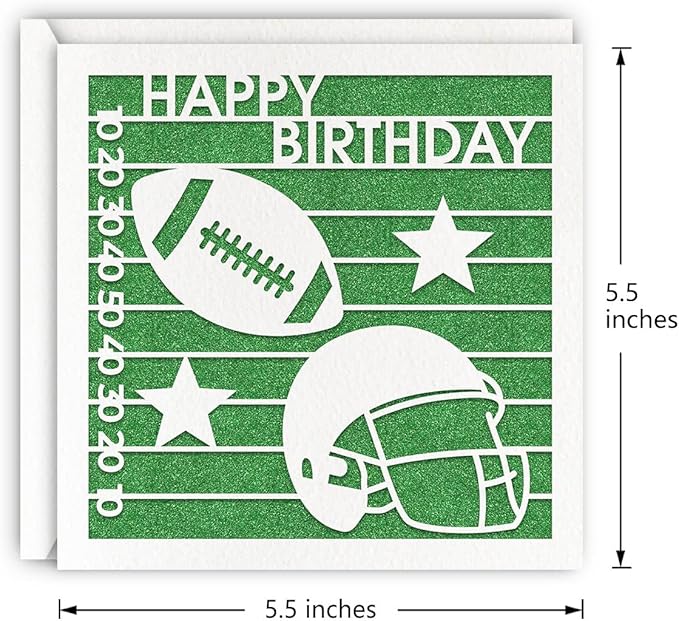 MAGJUCHE Green Football Birthday Card, Glitter Laser Cut Greeting Card For Boys, Girls, Men