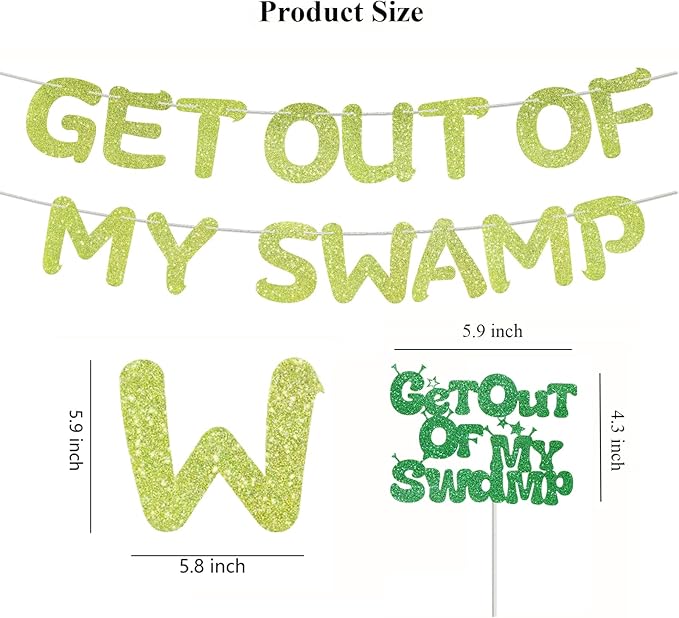 Pre-Strung Party Decorations Set Get out of my Swamp Bunting Banner Green Glitter Birthday Funny Housewarming Party Decor