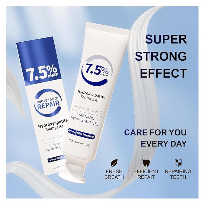 7.5% Hydroxyapatite Toothpaste， Hydroxyapatite Toothpastes for Enamel Protection and Tooth Strengthening, Repair and Protect Toothpaste 4.23oz (White)