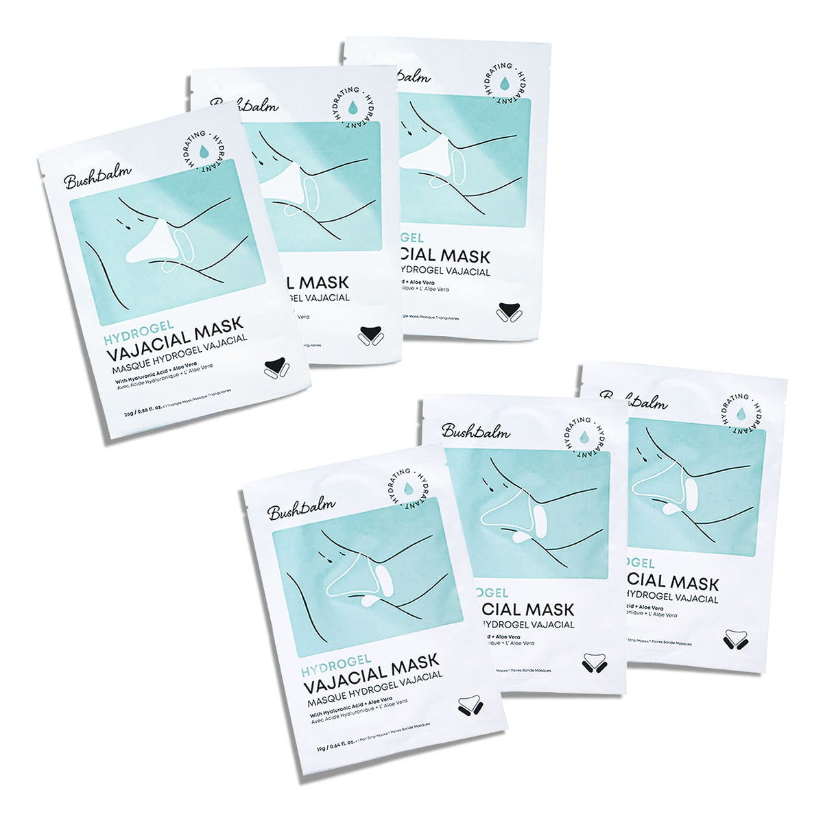Bushbalm Hydrogel Vajacial Mask - Hydrating Mask with Hyaluronic Acid and Aloe Vera to Cool and Soothe Skin Post-Hair Removal, 3 Full Masks Set