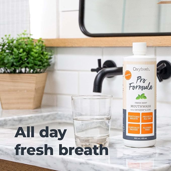 Oxyfresh Pro Formula Fresh Mint Mouthwash – Patented Zinc Mouthrinse for Fresh Breath, Healthy Gums & Bad Breath Treatment for Adults - Dye, Fluoride & Alcohol Free (16 oz Pack of 3)