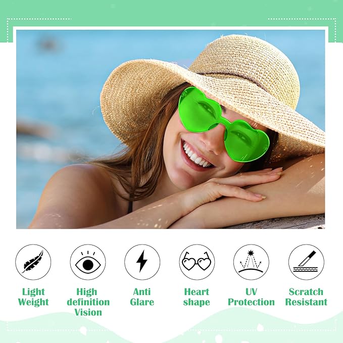 Frienda 8 Pairs Heart Shaped Sunglasses for Women Rimless Heart Glasses Candy Color Sunglasses for Party Favor