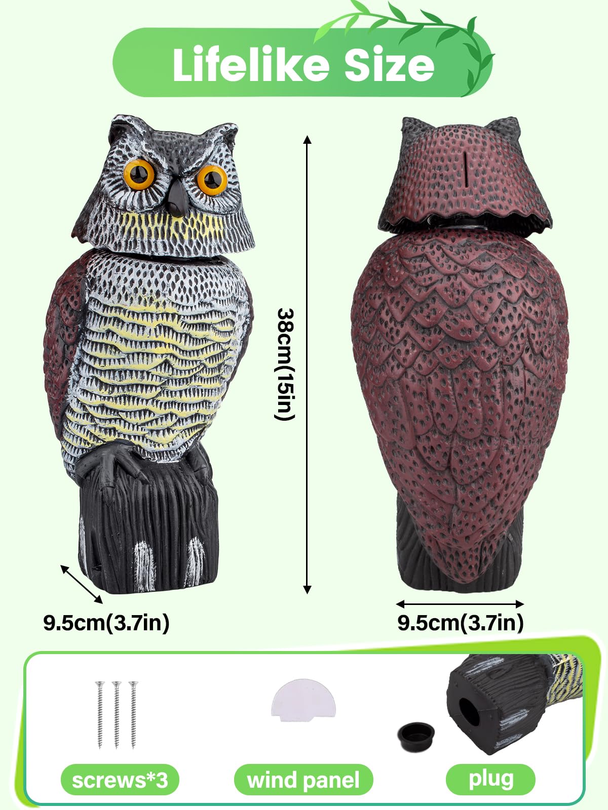 Owl Decoys to Scare Birds Squirrels Away, 360 Rotating Head Activated