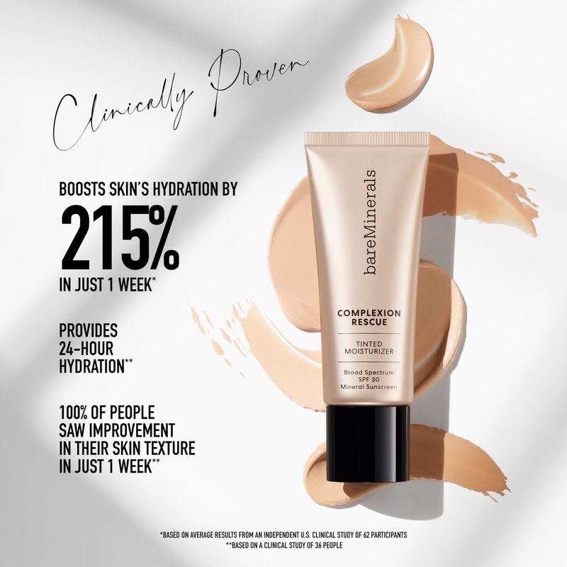 bareMinerals Complexion Rescue Tinted Moisturizer SPF 30 - Tinted Mineral Sunscreen for Face with Hyaluronic Acid + Squalane - 24HR Hydrating, Dewy Hydrating Skin Tint - Sienna 10 (1.18 oz)