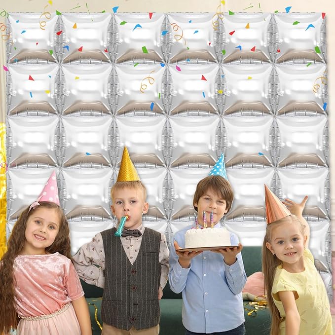 36 Piece XL Silvery Wall Screen Double Sided Square Balloon Screen Tunnel Arch Kit Mylar Square Balloons For Baby Shower Graduation Prom Birthday Party Decorations (Silvery)
