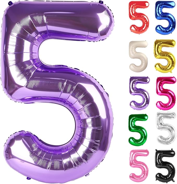 Purple Number 5 Balloon 40 Inch, 5 Balloon Number, 5th Birthday Decorations, Purple Party Supplies for Boys Girls