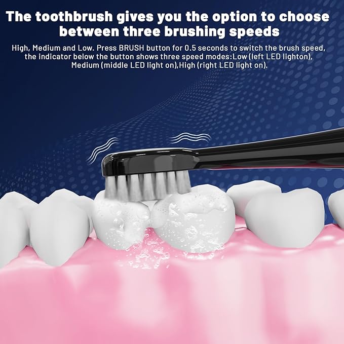 Electric Toothbrush with Water Flosser,Portable Flossing Toothbrush White 8 Mode,IPX8 Waterproof,Equipped Brush Head and Nozzle,for Travel and Home-Black