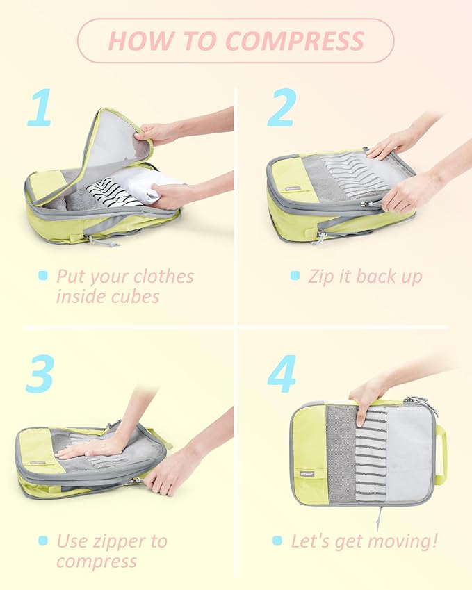 BAGSMART 6 Set /4 Set/2 Set Compression Packing Cubes for Travel, Lightweight Luggage Organizer Bags, Durable Space Saver Bags Travel Essentials