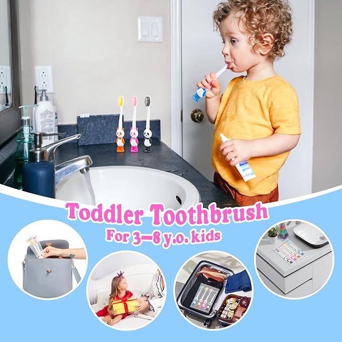 Disposable Toddler Toothbrush Kids Bulk Pack of 20,Suction Cup Bulk Children Toothbrushes for Kid Age 2+ Individually Wrapped Animal Toothbrush for Boys,Girls,for Home,School,Camp,Daycare,Travel