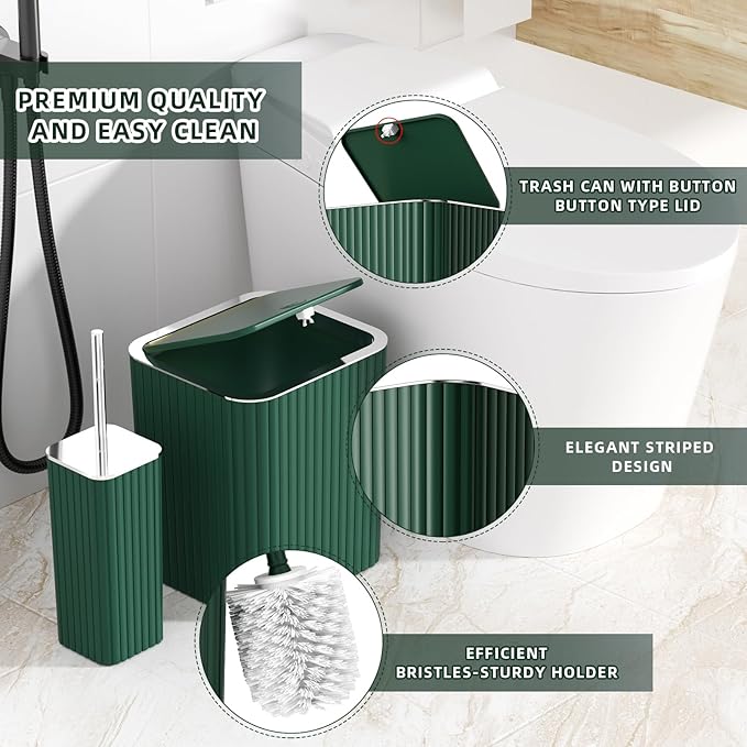 Bathroom Set- 25PC Green Bathroom Sets, Bathroom Set with Shower Curtain and Rugs, Dark Green Shower Curtain Set, Bathroom Accessories Set, Bathroom Trash Can