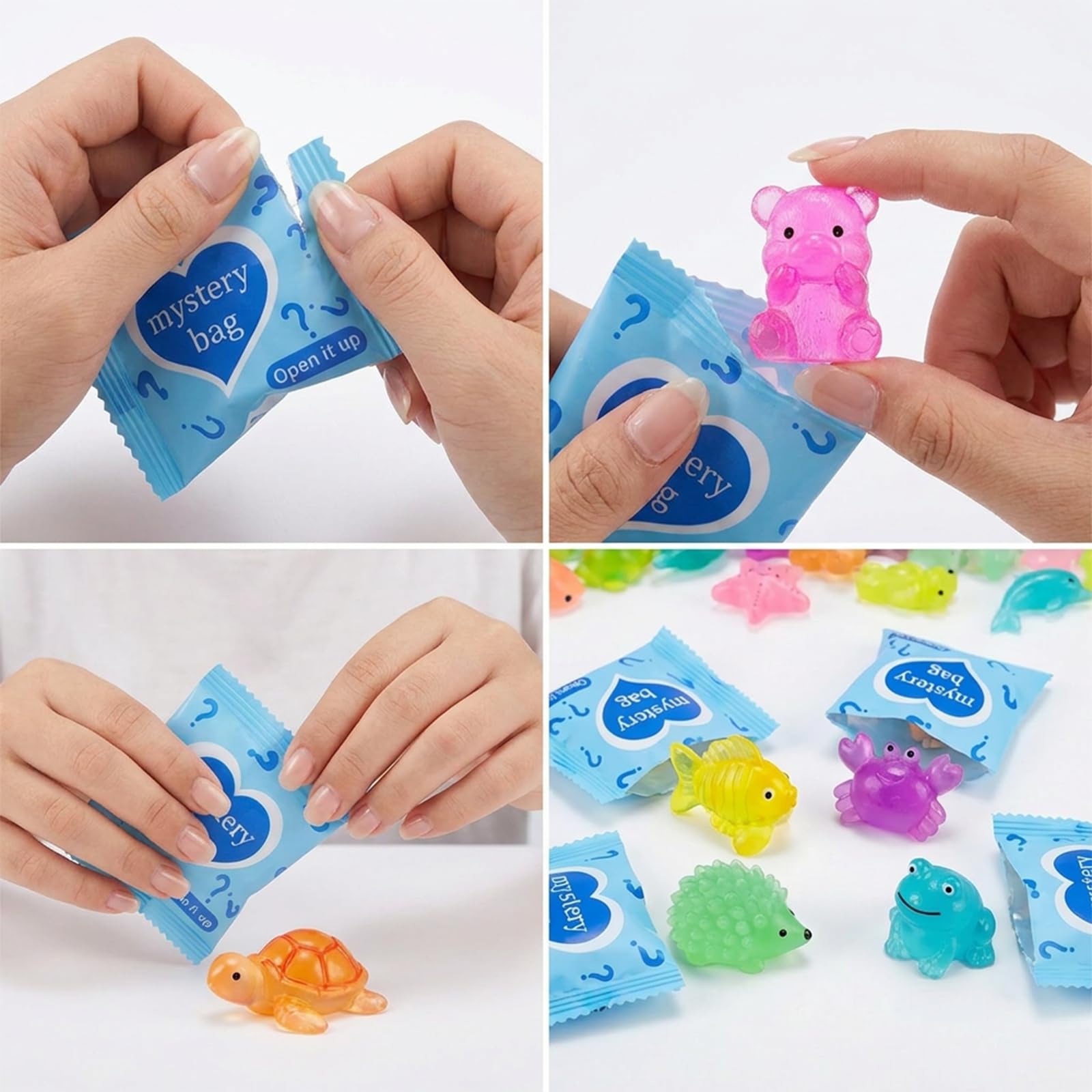 Brio Supply 200 Pcs Mini Resin Animals Blind Bags, Glow in The Dark & Glitter Mystery Animals, Individually Wrapped Tiny Luminous Miniatures for Fairy Garden, Micro Landscape, DIY Crafts