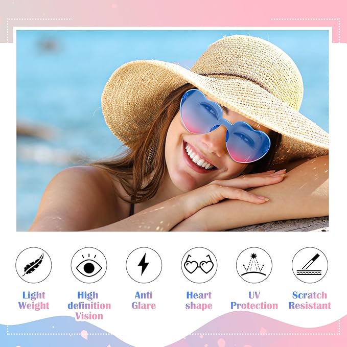 Frienda 8 Pairs Heart Shaped Sunglasses for Women Rimless Heart Glasses Candy Color Sunglasses for Party Favor