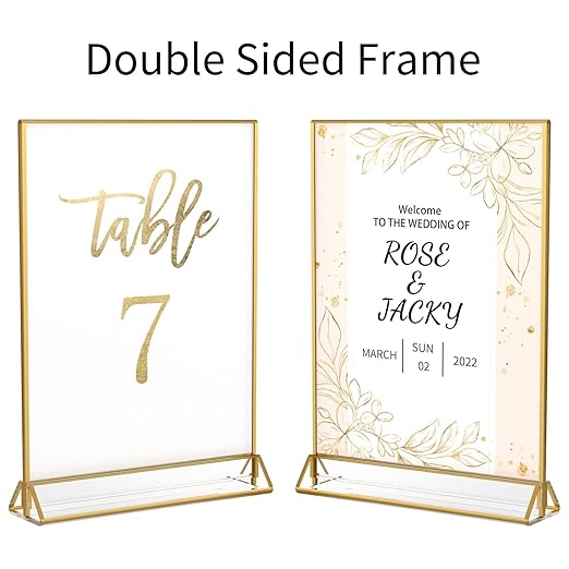NIUBEE 6Pack 8.5 x 11 Acrylic Sign Holder with Gold Frames and Vertical Stand, Ideal for Display Wedding Table Numbers, Double Sided Picture, Clear Photos, Menu Holders